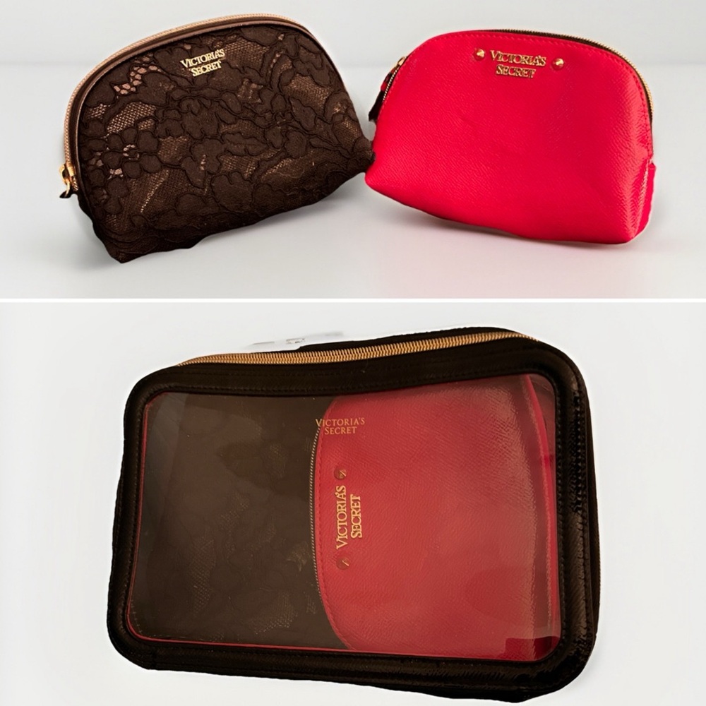🖤 Victoria’s Secret Clear Cosmetic Bag With Mini Black & Red Bags ❤️